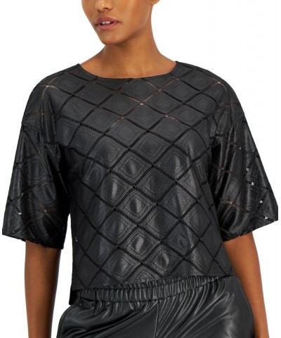 Women's Crewneck Short-Sleeve Lace Top Anne Black $15.27 Tops