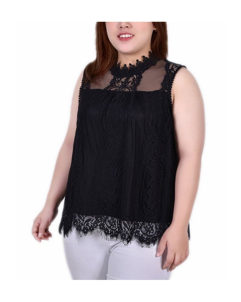 Plus Size Sleeveless Mock Neck Lace Top Black $14.08 Tops