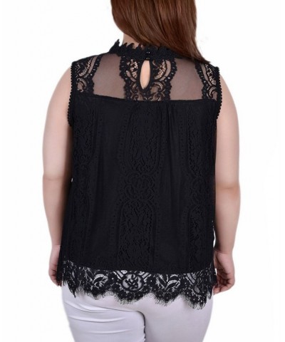 Plus Size Sleeveless Mock Neck Lace Top Black $14.08 Tops