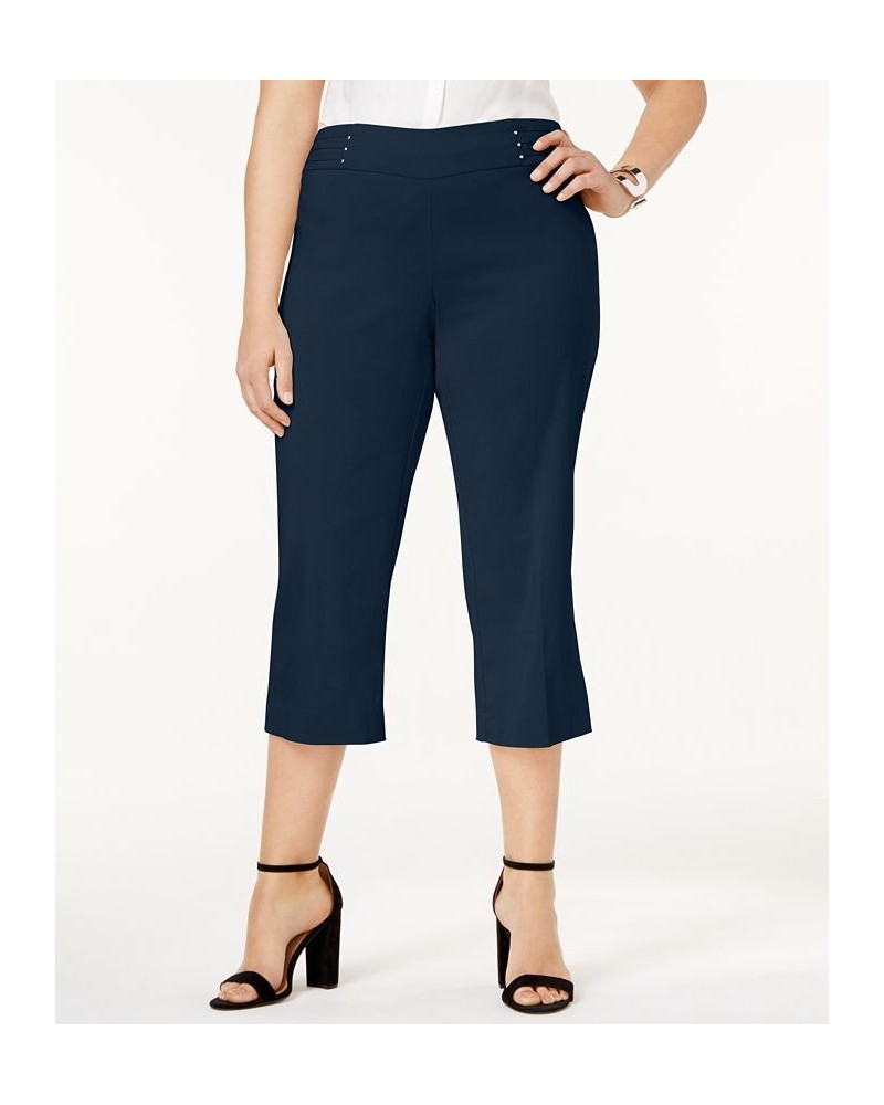 Plus Size Tummy Control Pull-On Capri Pants Intrepid Blue $19.48 Pants