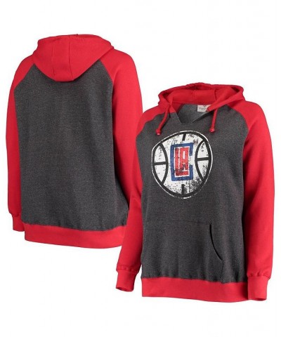 Women's Branded Charcoal and Red LA Clippers Plus Size Raglan Notch Neck Pullover Hoodie Charcoal, Red $33.79 Sweatshirts