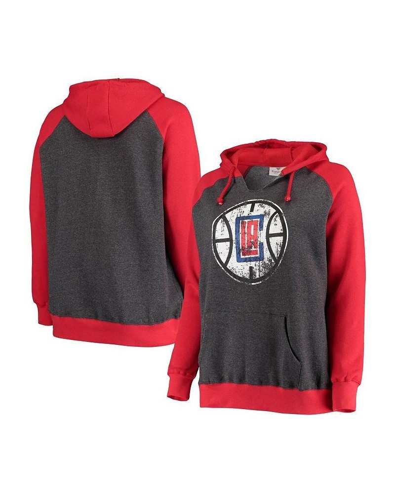 Women's Branded Charcoal and Red LA Clippers Plus Size Raglan Notch Neck Pullover Hoodie Charcoal, Red $33.79 Sweatshirts