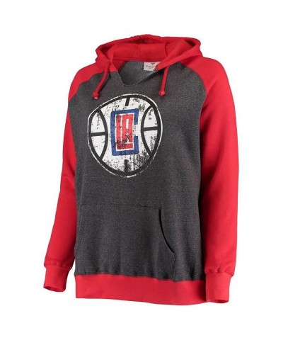 Women's Branded Charcoal and Red LA Clippers Plus Size Raglan Notch Neck Pullover Hoodie Charcoal, Red $33.79 Sweatshirts