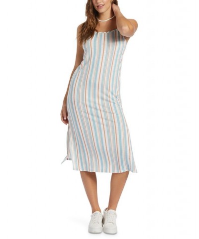 Juniors' Warm Horizons Sleeveless Side-Slit Dress Snow White Shoreside Stripe $26.24 Dresses