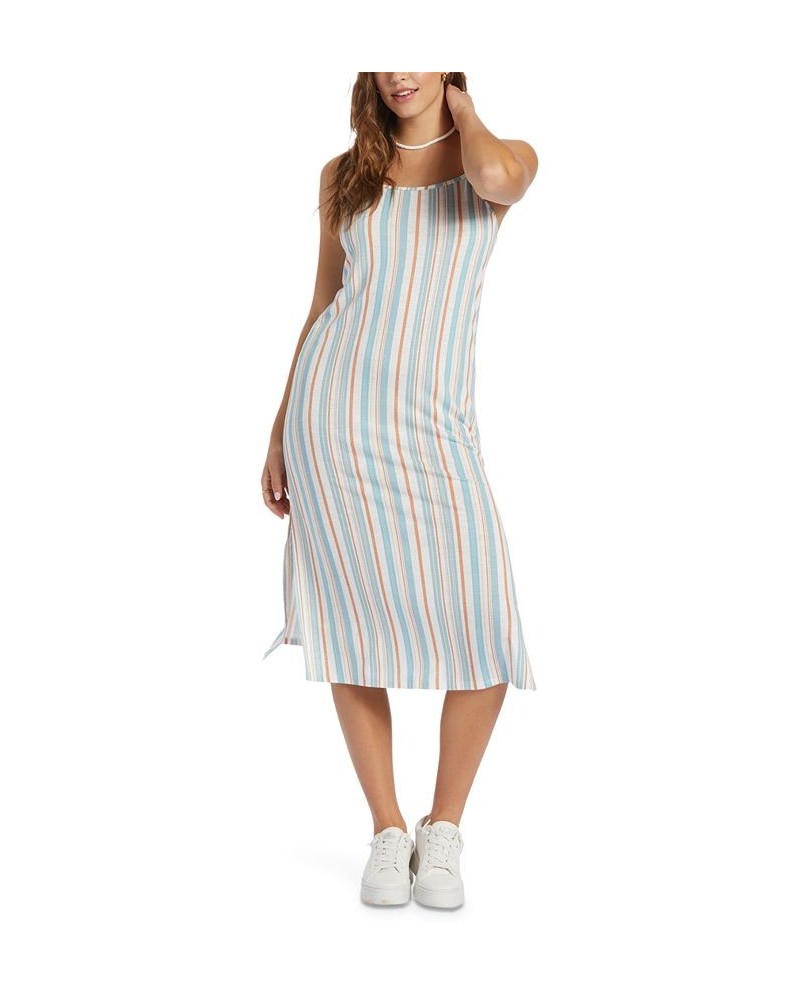 Juniors' Warm Horizons Sleeveless Side-Slit Dress Snow White Shoreside Stripe $26.24 Dresses