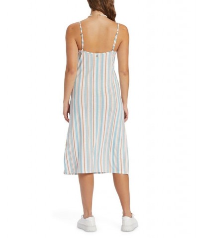 Juniors' Warm Horizons Sleeveless Side-Slit Dress Snow White Shoreside Stripe $26.24 Dresses