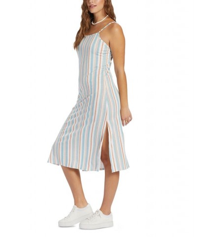 Juniors' Warm Horizons Sleeveless Side-Slit Dress Snow White Shoreside Stripe $26.24 Dresses