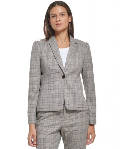 Women's Plaid Single-Button Blazer Grey Multi $37.92 Jackets