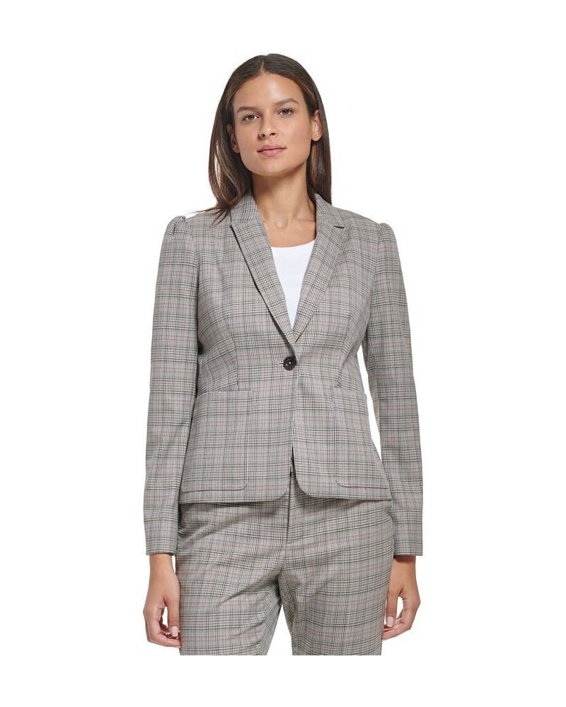 Women's Plaid Single-Button Blazer Grey Multi $37.92 Jackets