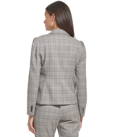 Women's Plaid Single-Button Blazer Grey Multi $37.92 Jackets