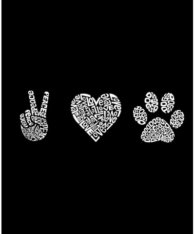 Women's Raglan Peace Love Dogs Word Art T-shirt Black, White $20.68 Tops