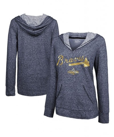 Women's Threads Navy Atlanta Braves 2022 Gold Program Wordmark Pullover Hoodie Navy $46.79 Sweatshirts