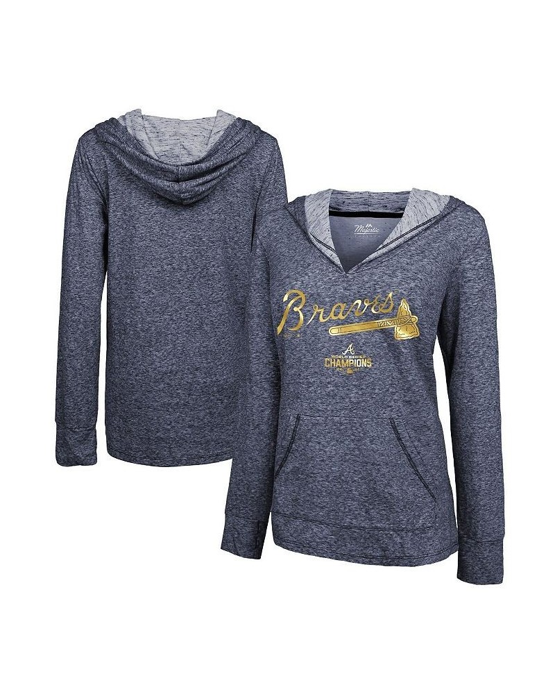 Women's Threads Navy Atlanta Braves 2022 Gold Program Wordmark Pullover Hoodie Navy $46.79 Sweatshirts