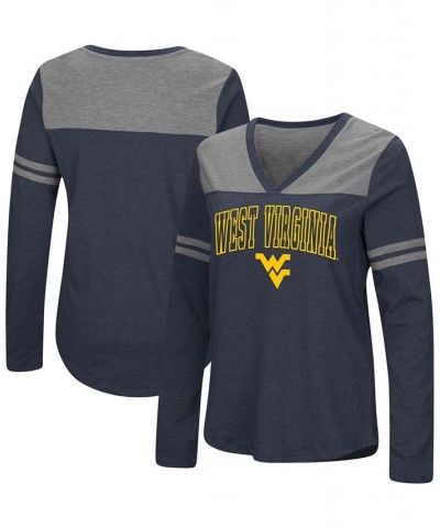 Women's Navy West Virginia Mountaineers Core Heritage Arch Logo V-Neck Long Sleeve T-shirt Navy $22.94 Tops