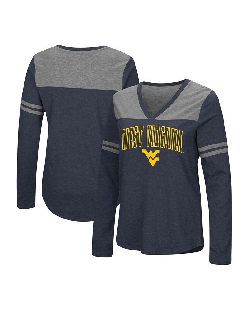 Women's Navy West Virginia Mountaineers Core Heritage Arch Logo V-Neck Long Sleeve T-shirt Navy $22.94 Tops