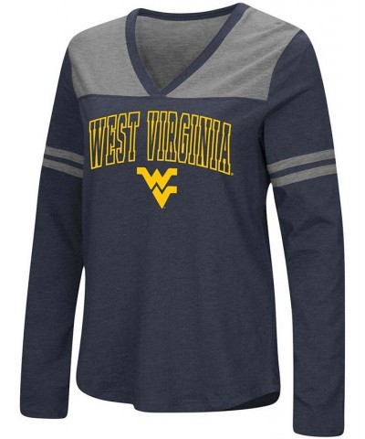 Women's Navy West Virginia Mountaineers Core Heritage Arch Logo V-Neck Long Sleeve T-shirt Navy $22.94 Tops