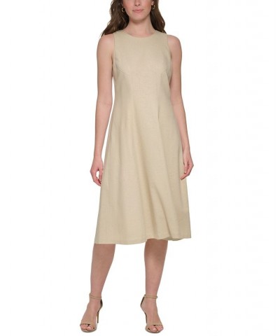 Women's Round-Neck Sleeveless A-Line Dress Tan/Beige $39.27 Dresses