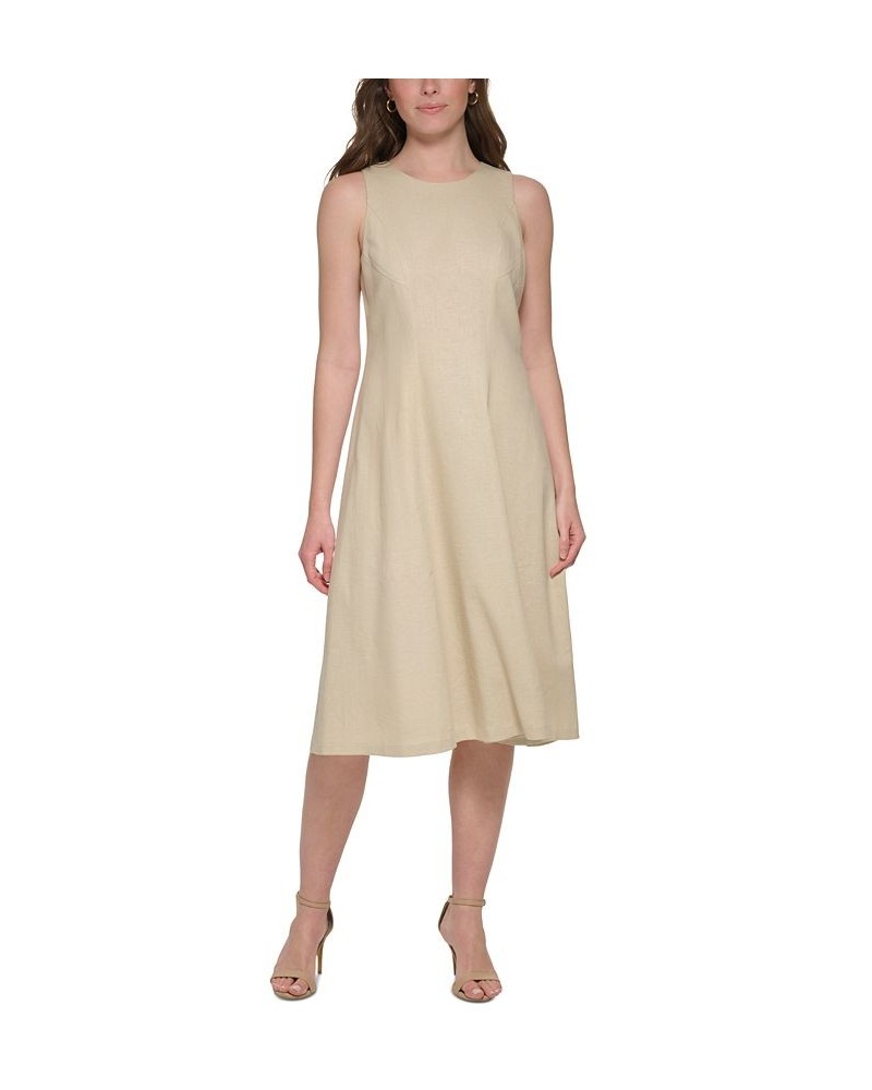 Women's Round-Neck Sleeveless A-Line Dress Tan/Beige $39.27 Dresses