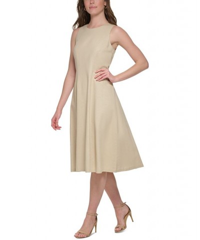 Women's Round-Neck Sleeveless A-Line Dress Tan/Beige $39.27 Dresses