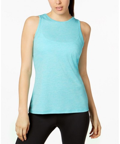 Women's Essentials Heathered Keyhole-Back Tank Top Blue $11.39 Tops