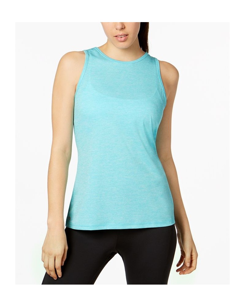 Women's Essentials Heathered Keyhole-Back Tank Top Blue $11.39 Tops