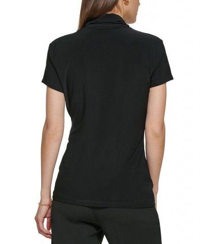 Petite Draped Surplice Blouse Black $26.55 Tops