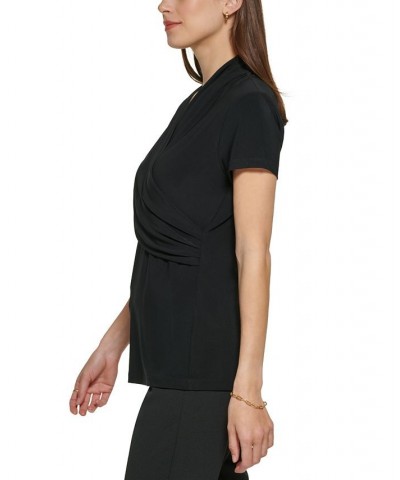 Petite Draped Surplice Blouse Black $26.55 Tops