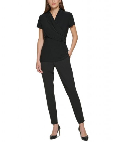 Petite Draped Surplice Blouse Black $26.55 Tops