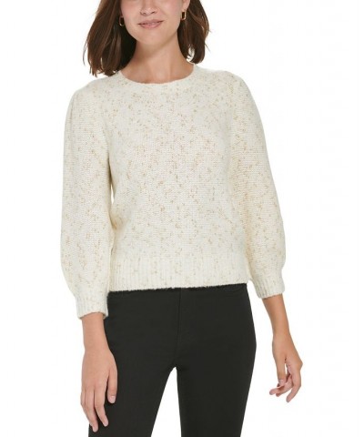 Women's Puff-Sleeve Cropped Sweater White $26.54 Sweaters