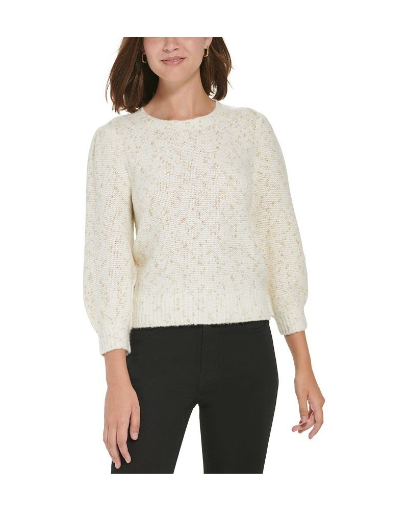 Women's Puff-Sleeve Cropped Sweater White $26.54 Sweaters