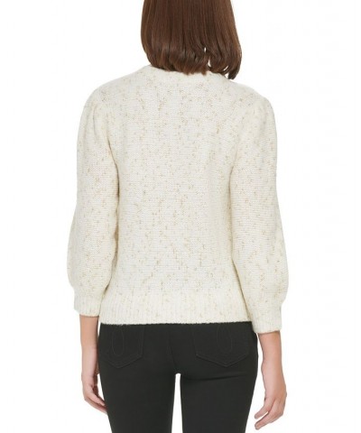 Women's Puff-Sleeve Cropped Sweater White $26.54 Sweaters