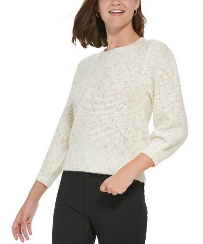 Women's Puff-Sleeve Cropped Sweater White $26.54 Sweaters