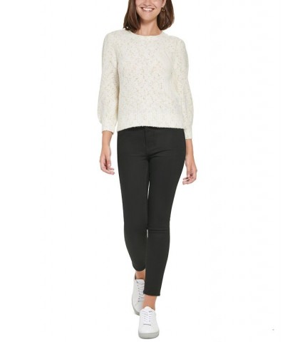 Women's Puff-Sleeve Cropped Sweater White $26.54 Sweaters