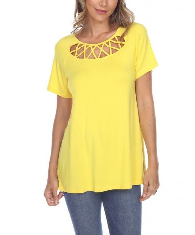 Women's Crisscross Cutout Short Sleeve Top Yellow $31.62 Tops