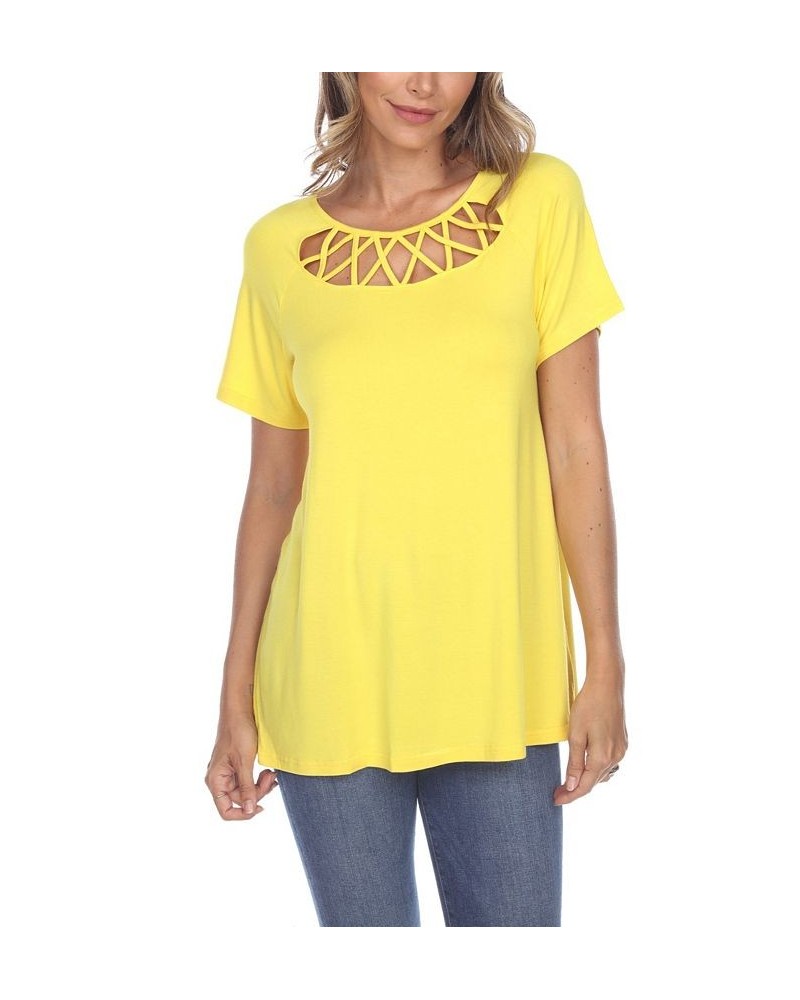 Women's Crisscross Cutout Short Sleeve Top Yellow $31.62 Tops