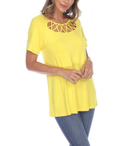 Women's Crisscross Cutout Short Sleeve Top Yellow $31.62 Tops