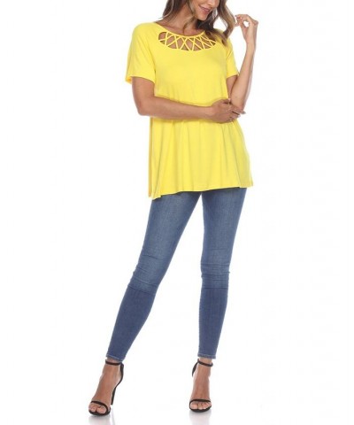 Women's Crisscross Cutout Short Sleeve Top Yellow $31.62 Tops