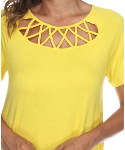 Women's Crisscross Cutout Short Sleeve Top Yellow $31.62 Tops