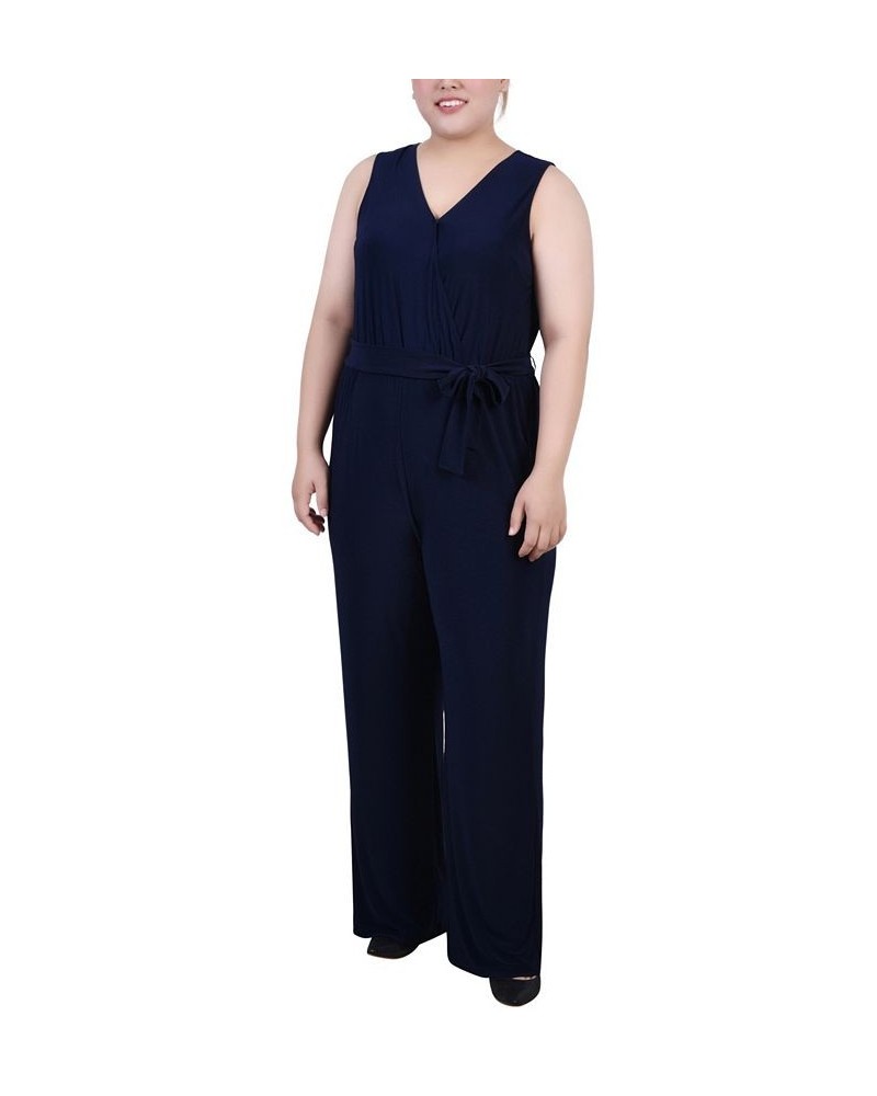 Plus Size Sleeveless Belted Jumpsuit Blue $22.04 Pants