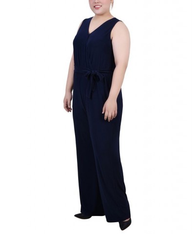 Plus Size Sleeveless Belted Jumpsuit Blue $22.04 Pants