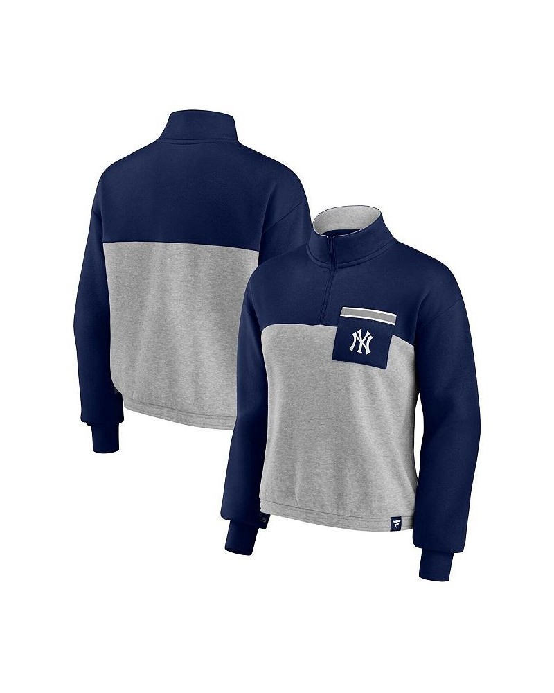 Women's Branded Navy Heather Gray New York Yankees Iconic Cinch Waist Quarter-Zip Top Navy, Heather Gray $29.90 Tops