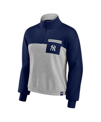 Women's Branded Navy Heather Gray New York Yankees Iconic Cinch Waist Quarter-Zip Top Navy, Heather Gray $29.90 Tops