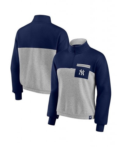 Women's Branded Navy Heather Gray New York Yankees Iconic Cinch Waist Quarter-Zip Top Navy, Heather Gray $29.90 Tops