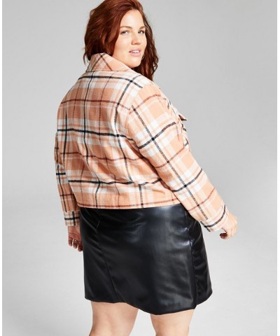 Plus Size Cropped Shacket Pink $20.54 Jackets