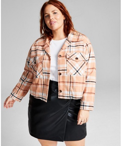 Plus Size Cropped Shacket Pink $20.54 Jackets