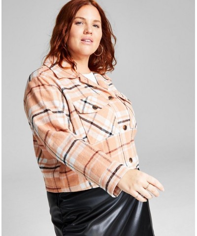 Plus Size Cropped Shacket Pink $20.54 Jackets