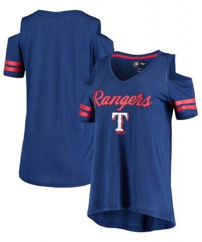 Women's Royal Texas Rangers Extra Inning Cold Shoulder V-Neck T-shirt Royal $24.00 Tops