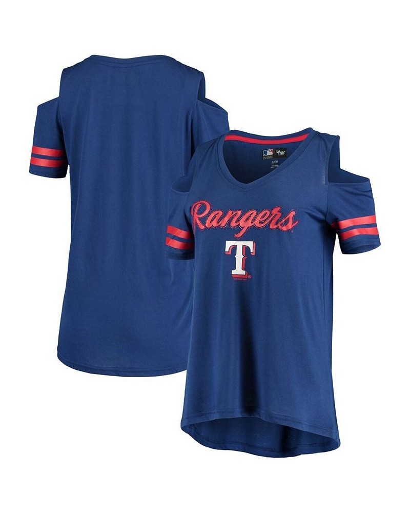 Women's Royal Texas Rangers Extra Inning Cold Shoulder V-Neck T-shirt Royal $24.00 Tops