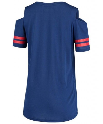 Women's Royal Texas Rangers Extra Inning Cold Shoulder V-Neck T-shirt Royal $24.00 Tops