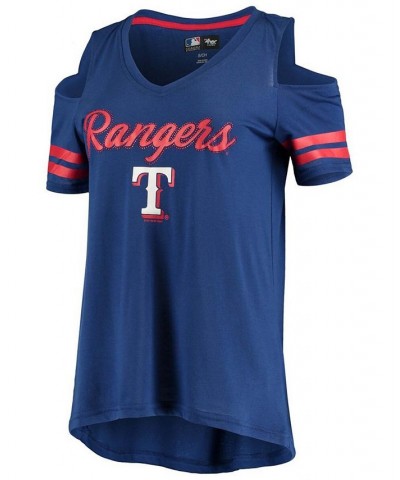 Women's Royal Texas Rangers Extra Inning Cold Shoulder V-Neck T-shirt Royal $24.00 Tops